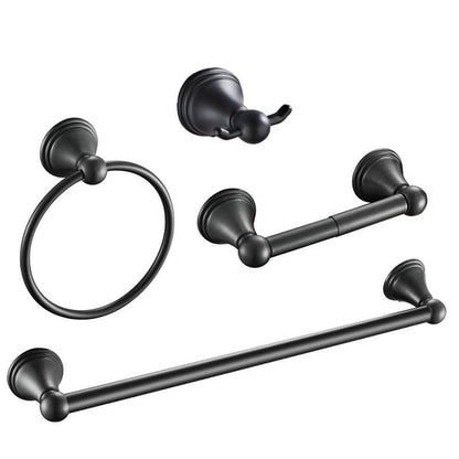 4- Piece Bathroom Accessory Set with Towel Bar& Ring /Robe Hooks/Paper Holder Black 4-Piece Set Clearhalo 'Bathroom Hardware Sets' 'Bathroom Hardware' 'Bathroom Remodel & Bathroom Fixtures' 'bathroom_hardware_sets' 'Home Improvement' 'home_improvement' 'home_improvement_bathroom_hardware_sets' 6718434