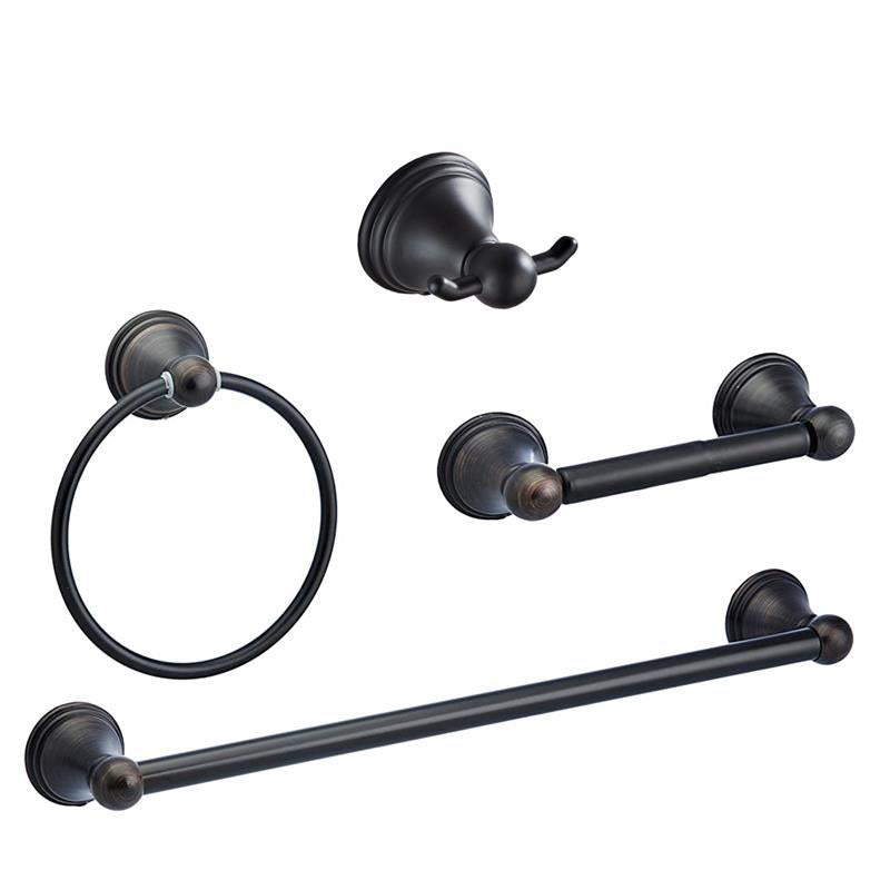 4- Piece Bathroom Accessory Set with Towel Bar& Ring /Robe Hooks/Paper Holder Matte Black 4-Piece Set Clearhalo 'Bathroom Hardware Sets' 'Bathroom Hardware' 'Bathroom Remodel & Bathroom Fixtures' 'bathroom_hardware_sets' 'Home Improvement' 'home_improvement' 'home_improvement_bathroom_hardware_sets' 6718439