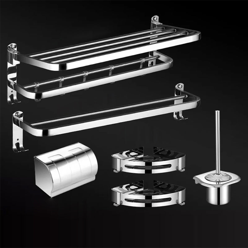 Modern Bathroom Set Stainless Steel Bath Shelf Bathroom Accessory Kit 6-Piece Set (Triangular Bath Shelf) Clearhalo 'Bathroom Hardware Sets' 'Bathroom Hardware' 'Bathroom Remodel & Bathroom Fixtures' 'bathroom_hardware_sets' 'Home Improvement' 'home_improvement' 'home_improvement_bathroom_hardware_sets' 6718452