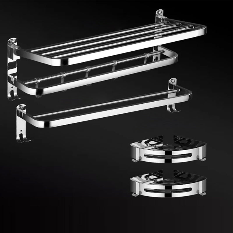 Modern Bathroom Set Stainless Steel Bath Shelf Bathroom Accessory Kit 4-Piece Set (Double Rods) Clearhalo 'Bathroom Hardware Sets' 'Bathroom Hardware' 'Bathroom Remodel & Bathroom Fixtures' 'bathroom_hardware_sets' 'Home Improvement' 'home_improvement' 'home_improvement_bathroom_hardware_sets' 6718454