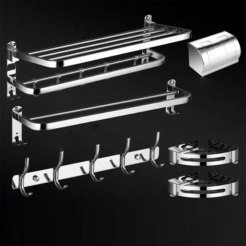 Modern Bathroom Set Stainless Steel Bath Shelf Bathroom Accessory Kit 6-Piece Set (Double Rods) Clearhalo 'Bathroom Hardware Sets' 'Bathroom Hardware' 'Bathroom Remodel & Bathroom Fixtures' 'bathroom_hardware_sets' 'Home Improvement' 'home_improvement' 'home_improvement_bathroom_hardware_sets' 6718456