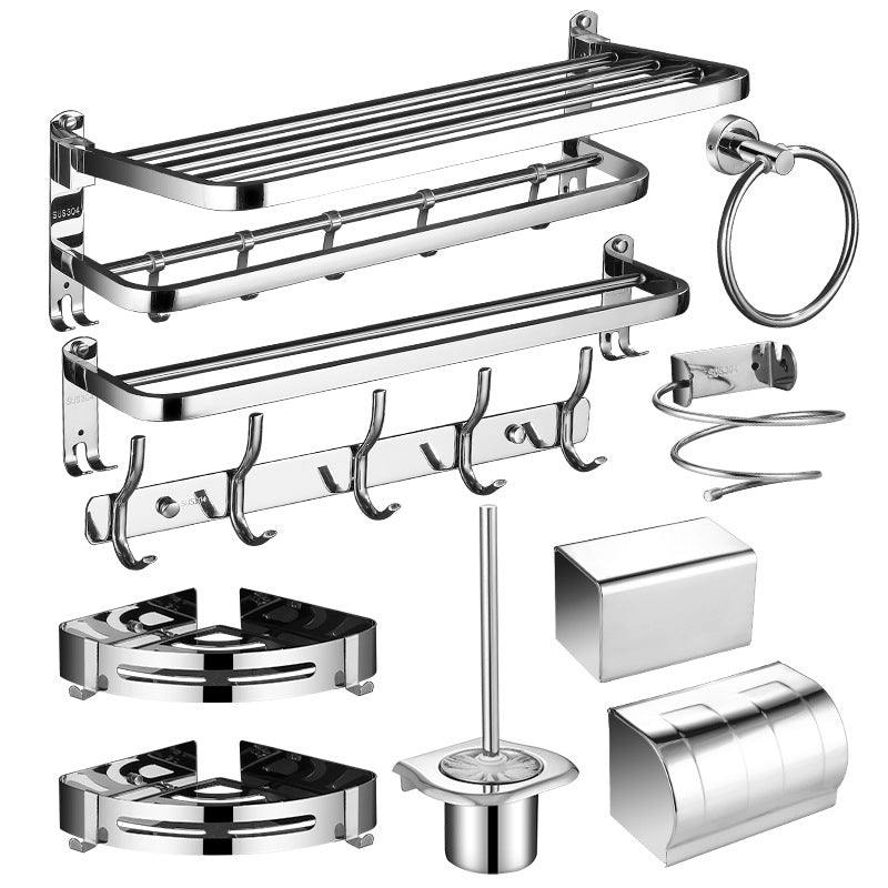 Modern Bathroom Set Stainless Steel Bath Shelf Bathroom Accessory Kit Clearhalo 'Bathroom Hardware Sets' 'Bathroom Hardware' 'Bathroom Remodel & Bathroom Fixtures' 'bathroom_hardware_sets' 'Home Improvement' 'home_improvement' 'home_improvement_bathroom_hardware_sets' 6718459