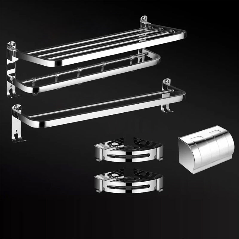 Modern Bathroom Set Stainless Steel Bath Shelf Bathroom Accessory Kit 5-Piece Set (Toilet Paper Holder) Clearhalo 'Bathroom Hardware Sets' 'Bathroom Hardware' 'Bathroom Remodel & Bathroom Fixtures' 'bathroom_hardware_sets' 'Home Improvement' 'home_improvement' 'home_improvement_bathroom_hardware_sets' 6718462