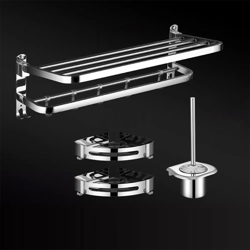 Modern Bathroom Set Stainless Steel Bath Shelf Bathroom Accessory Kit 4-Piece Set (Toilet Brush) Clearhalo 'Bathroom Hardware Sets' 'Bathroom Hardware' 'Bathroom Remodel & Bathroom Fixtures' 'bathroom_hardware_sets' 'Home Improvement' 'home_improvement' 'home_improvement_bathroom_hardware_sets' 6718465