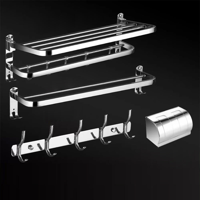 Modern Bathroom Set Stainless Steel Bath Shelf Bathroom Accessory Kit 4-Piece Set (Toilet Paper Holder) Clearhalo 'Bathroom Hardware Sets' 'Bathroom Hardware' 'Bathroom Remodel & Bathroom Fixtures' 'bathroom_hardware_sets' 'Home Improvement' 'home_improvement' 'home_improvement_bathroom_hardware_sets' 6718466