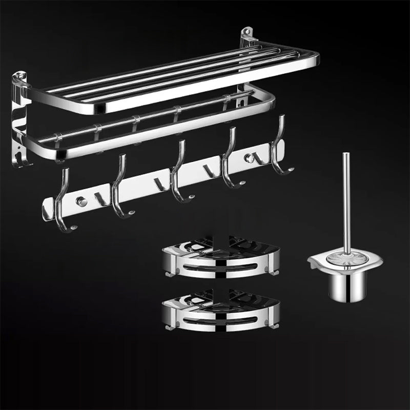 Modern Bathroom Set Stainless Steel Bath Shelf Bathroom Accessory Kit 5-Piece Set (Row Hook) Clearhalo 'Bathroom Hardware Sets' 'Bathroom Hardware' 'Bathroom Remodel & Bathroom Fixtures' 'bathroom_hardware_sets' 'Home Improvement' 'home_improvement' 'home_improvement_bathroom_hardware_sets' 6718469