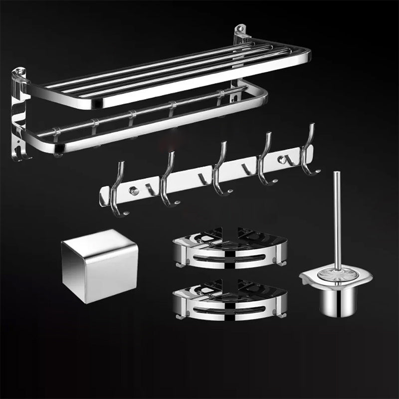 Modern Bathroom Set Stainless Steel Bath Shelf Bathroom Accessory Kit 6-Piece Set (Toilet Paper Holder) Clearhalo 'Bathroom Hardware Sets' 'Bathroom Hardware' 'Bathroom Remodel & Bathroom Fixtures' 'bathroom_hardware_sets' 'Home Improvement' 'home_improvement' 'home_improvement_bathroom_hardware_sets' 6718470