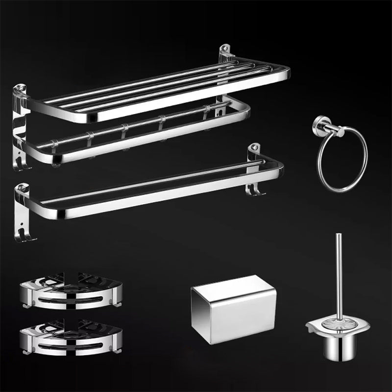 Modern Bathroom Set Stainless Steel Bath Shelf Bathroom Accessory Kit 7-Piece Set (Toilet Paper Holder) Clearhalo 'Bathroom Hardware Sets' 'Bathroom Hardware' 'Bathroom Remodel & Bathroom Fixtures' 'bathroom_hardware_sets' 'Home Improvement' 'home_improvement' 'home_improvement_bathroom_hardware_sets' 6718471