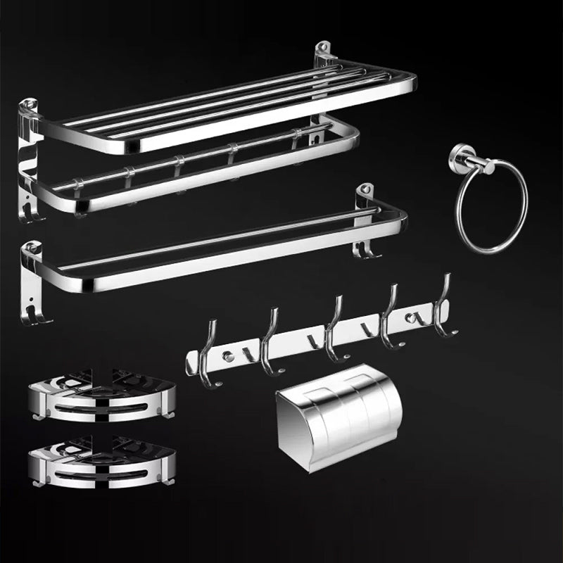 Modern Bathroom Set Stainless Steel Bath Shelf Bathroom Accessory Kit 7-Piece Set (Towel Ring) Clearhalo 'Bathroom Hardware Sets' 'Bathroom Hardware' 'Bathroom Remodel & Bathroom Fixtures' 'bathroom_hardware_sets' 'Home Improvement' 'home_improvement' 'home_improvement_bathroom_hardware_sets' 6718472