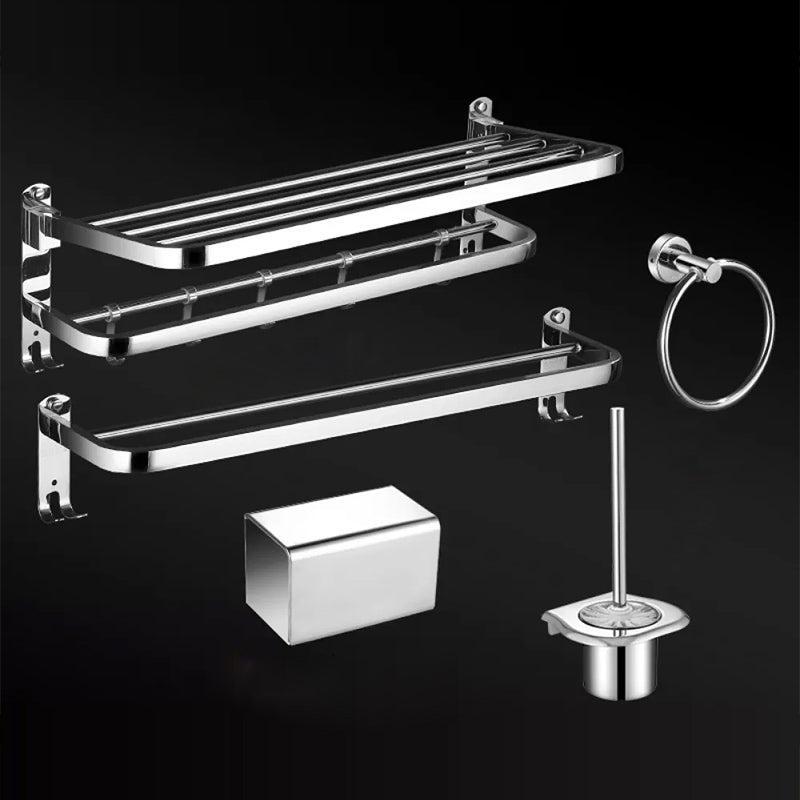 Modern Bathroom Set Stainless Steel Bath Shelf Bathroom Accessory Kit 5-Piece Set (Towel Ring) Clearhalo 'Bathroom Hardware Sets' 'Bathroom Hardware' 'Bathroom Remodel & Bathroom Fixtures' 'bathroom_hardware_sets' 'Home Improvement' 'home_improvement' 'home_improvement_bathroom_hardware_sets' 6718473