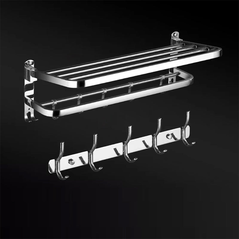 Modern Bathroom Set Stainless Steel Bath Shelf Bathroom Accessory Kit Towel Rack with Row Hook Clearhalo 'Bathroom Hardware Sets' 'Bathroom Hardware' 'Bathroom Remodel & Bathroom Fixtures' 'bathroom_hardware_sets' 'Home Improvement' 'home_improvement' 'home_improvement_bathroom_hardware_sets' 6718475