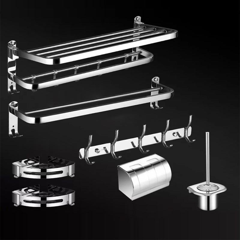 Modern Bathroom Set Stainless Steel Bath Shelf Bathroom Accessory Kit 7-Piece Set (Toilet Brush) Clearhalo 'Bathroom Hardware Sets' 'Bathroom Hardware' 'Bathroom Remodel & Bathroom Fixtures' 'bathroom_hardware_sets' 'Home Improvement' 'home_improvement' 'home_improvement_bathroom_hardware_sets' 6718476