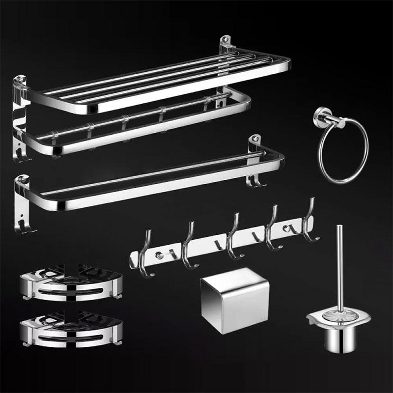 Modern Bathroom Set Stainless Steel Bath Shelf Bathroom Accessory Kit 8-Piece Set (Towel Ring) Clearhalo 'Bathroom Hardware Sets' 'Bathroom Hardware' 'Bathroom Remodel & Bathroom Fixtures' 'bathroom_hardware_sets' 'Home Improvement' 'home_improvement' 'home_improvement_bathroom_hardware_sets' 6718477