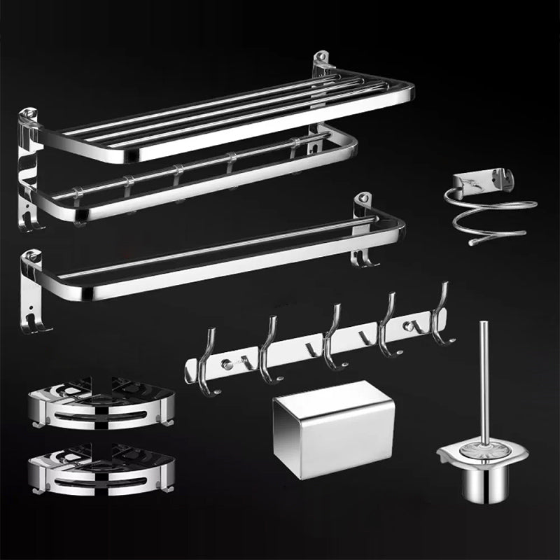 Modern Bathroom Set Stainless Steel Bath Shelf Bathroom Accessory Kit 8-Piece Set (Toilet Paper Holder) Clearhalo 'Bathroom Hardware Sets' 'Bathroom Hardware' 'Bathroom Remodel & Bathroom Fixtures' 'bathroom_hardware_sets' 'Home Improvement' 'home_improvement' 'home_improvement_bathroom_hardware_sets' 6718478