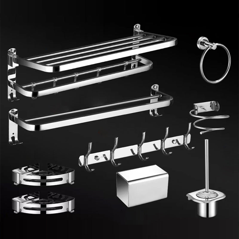 Modern Bathroom Set Stainless Steel Bath Shelf Bathroom Accessory Kit 9-Piece Set (Toilet Paper Holder) Clearhalo 'Bathroom Hardware Sets' 'Bathroom Hardware' 'Bathroom Remodel & Bathroom Fixtures' 'bathroom_hardware_sets' 'Home Improvement' 'home_improvement' 'home_improvement_bathroom_hardware_sets' 6718479