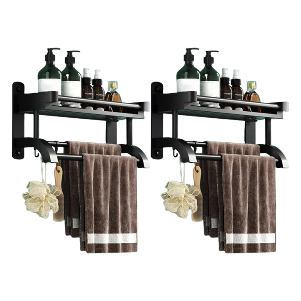 Modern Black Bathroom Accessory Stainless Steel Hardware Set Bath Shelf 15.7"L x 5.9"W x 7.1"H 2 Piece Set Bath Shelf Clearhalo 'Bathroom Hardware Sets' 'Bathroom Hardware' 'Bathroom Remodel & Bathroom Fixtures' 'bathroom_hardware_sets' 'Home Improvement' 'home_improvement' 'home_improvement_bathroom_hardware_sets' 6718527