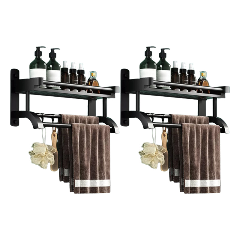 Modern Black Bathroom Accessory Stainless Steel Hardware Set Bath Shelf 19.7"L x 5.9"W x 7.1"H 2 Piece Set Bath Shelf Clearhalo 'Bathroom Hardware Sets' 'Bathroom Hardware' 'Bathroom Remodel & Bathroom Fixtures' 'bathroom_hardware_sets' 'Home Improvement' 'home_improvement' 'home_improvement_bathroom_hardware_sets' 6718532