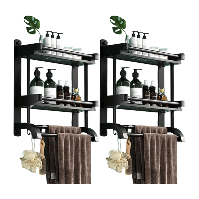 Modern Black Bathroom Accessory Stainless Steel Hardware Set Bath Shelf 16"L x 6"W x 16"H 2 Piece Set Bath Shelf Clearhalo 'Bathroom Hardware Sets' 'Bathroom Hardware' 'Bathroom Remodel & Bathroom Fixtures' 'bathroom_hardware_sets' 'Home Improvement' 'home_improvement' 'home_improvement_bathroom_hardware_sets' 6718536