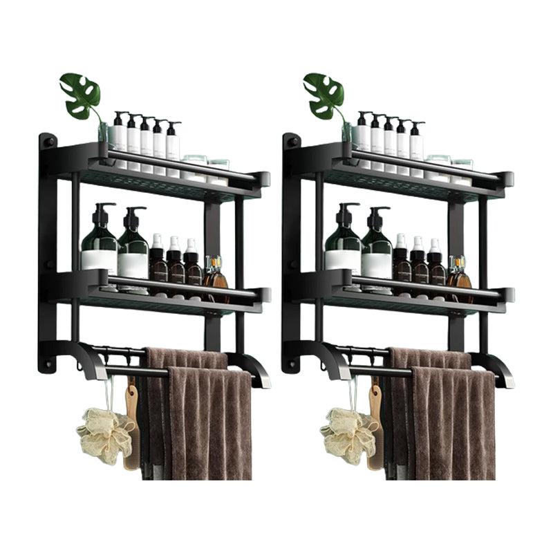 Modern Black Bathroom Accessory Stainless Steel Hardware Set Bath Shelf 20"L x 6"W x 16"H 2 Piece Set Bath Shelf Clearhalo 'Bathroom Hardware Sets' 'Bathroom Hardware' 'Bathroom Remodel & Bathroom Fixtures' 'bathroom_hardware_sets' 'Home Improvement' 'home_improvement' 'home_improvement_bathroom_hardware_sets' 6718541