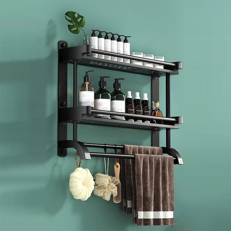 Modern Black Bathroom Accessory Stainless Steel Hardware Set Bath Shelf 24"L x 6"W x 16"H 1 Piece Bath Shelf Clearhalo 'Bathroom Hardware Sets' 'Bathroom Hardware' 'Bathroom Remodel & Bathroom Fixtures' 'bathroom_hardware_sets' 'Home Improvement' 'home_improvement' 'home_improvement_bathroom_hardware_sets' 6718546