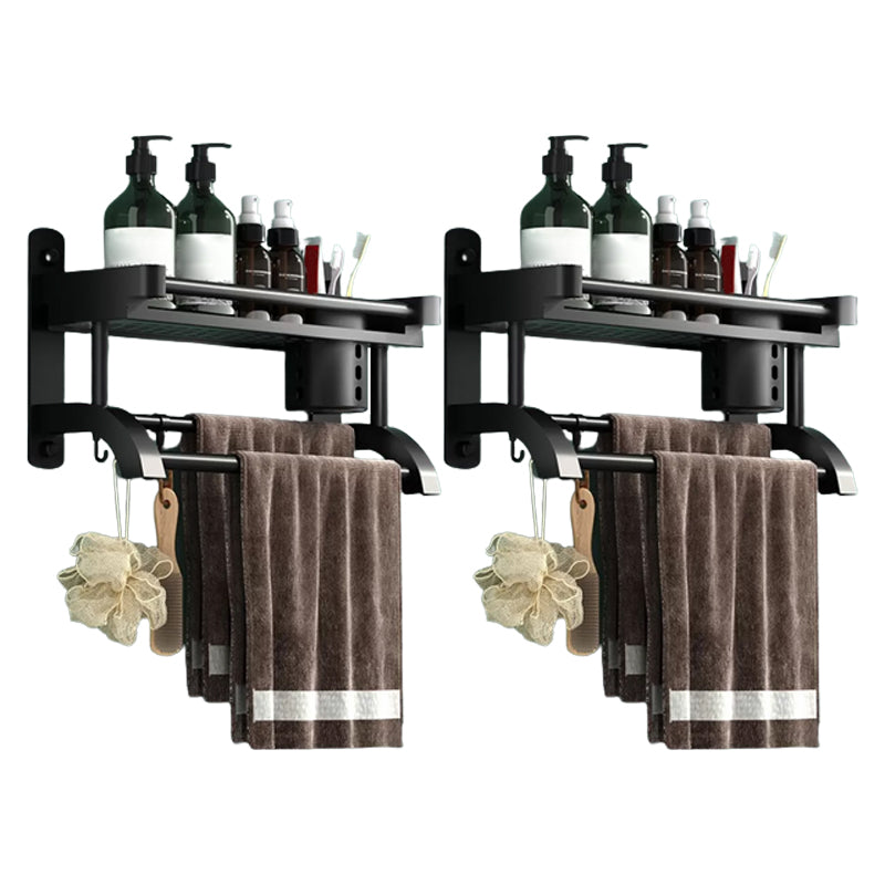 Modern Black Bathroom Accessory Stainless Steel Hardware Set Bath Shelf 15.7"L x 5.9"W x 7.1"H 2 Piece Set Single Cup Bath Shelf Clearhalo 'Bathroom Hardware Sets' 'Bathroom Hardware' 'Bathroom Remodel & Bathroom Fixtures' 'bathroom_hardware_sets' 'Home Improvement' 'home_improvement' 'home_improvement_bathroom_hardware_sets' 6718557