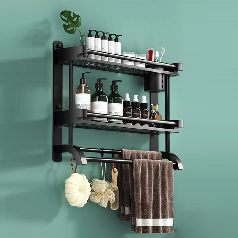 Modern Black Bathroom Accessory Stainless Steel Hardware Set Bath Shelf 24"L x 6"W x 16"H 1 Piece Single Cup Bath Shelf Clearhalo 'Bathroom Hardware Sets' 'Bathroom Hardware' 'Bathroom Remodel & Bathroom Fixtures' 'bathroom_hardware_sets' 'Home Improvement' 'home_improvement' 'home_improvement_bathroom_hardware_sets' 6718570