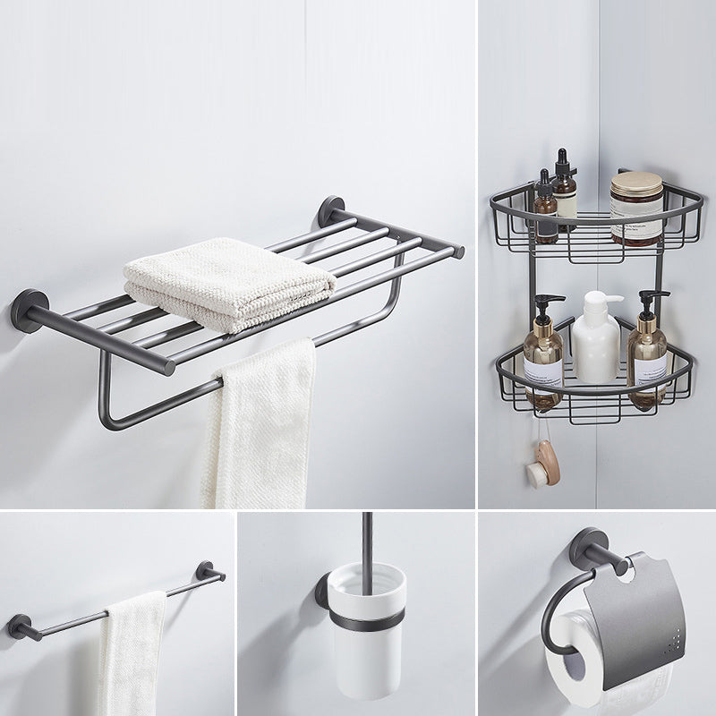 Traditional Gray Brass Bath Hardware Set Towel Bar Bathroom Hardware Set 5-Piece Set (Single Rod) Clearhalo 'Bathroom Hardware Sets' 'Bathroom Hardware' 'Bathroom Remodel & Bathroom Fixtures' 'bathroom_hardware_sets' 'Home Improvement' 'home_improvement' 'home_improvement_bathroom_hardware_sets' 6718618