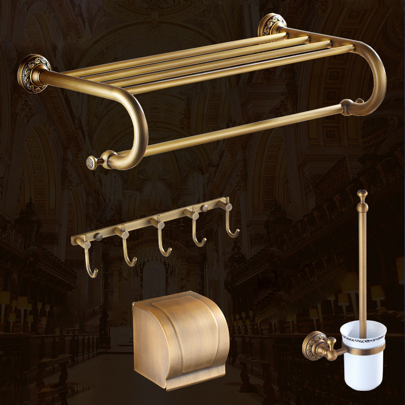 Traditional Brass Bathroom Accessory Set Brushed Bronze Bathroom Set Curved Bar 4-Piece Set (Row Hook) Clearhalo 'Bathroom Hardware Sets' 'Bathroom Hardware' 'Bathroom Remodel & Bathroom Fixtures' 'bathroom_hardware_sets' 'Home Improvement' 'home_improvement' 'home_improvement_bathroom_hardware_sets' 6719572