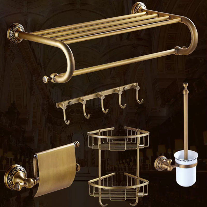 Traditional Brass Bathroom Accessory Set Brushed Bronze Bathroom Set Curved Bar 5-Piece Set (Row Hook) Clearhalo 'Bathroom Hardware Sets' 'Bathroom Hardware' 'Bathroom Remodel & Bathroom Fixtures' 'bathroom_hardware_sets' 'Home Improvement' 'home_improvement' 'home_improvement_bathroom_hardware_sets' 6719573