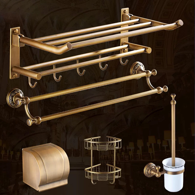 Traditional Brass Bathroom Accessory Set Brushed Bronze Bathroom Set Foldable 5-Piece Set Clearhalo 'Bathroom Hardware Sets' 'Bathroom Hardware' 'Bathroom Remodel & Bathroom Fixtures' 'bathroom_hardware_sets' 'Home Improvement' 'home_improvement' 'home_improvement_bathroom_hardware_sets' 6719575