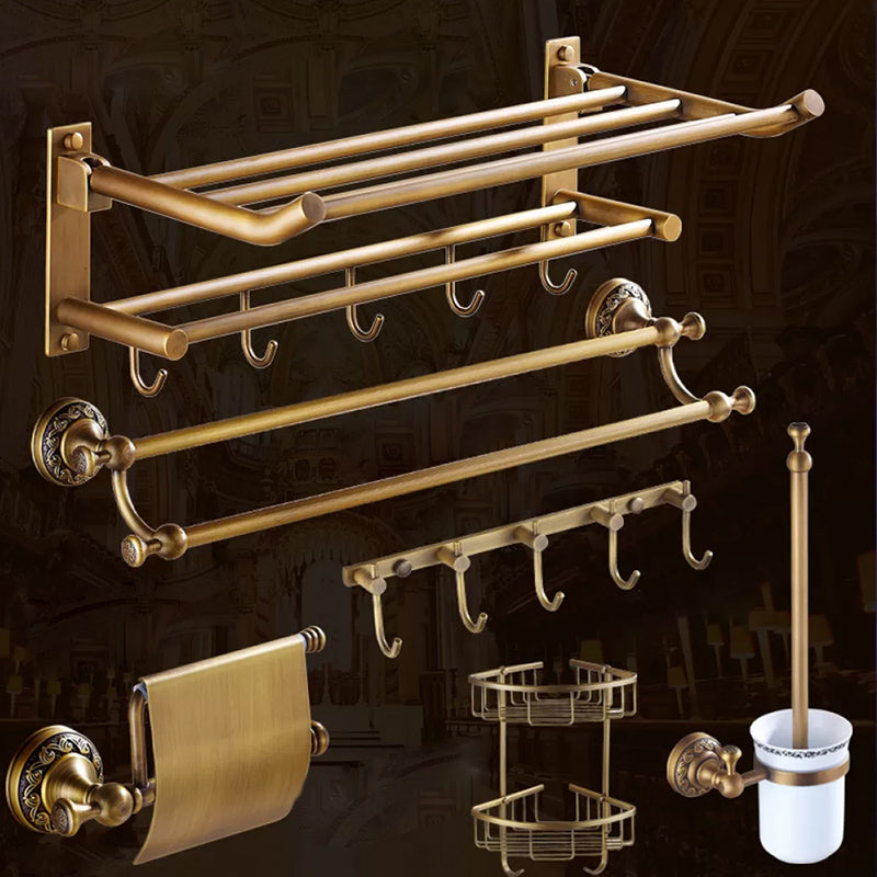 Traditional Brass Bathroom Accessory Set Brushed Bronze Bathroom Set Foldable 6-Piece Set (Single Bar) Clearhalo 'Bathroom Hardware Sets' 'Bathroom Hardware' 'Bathroom Remodel & Bathroom Fixtures' 'bathroom_hardware_sets' 'Home Improvement' 'home_improvement' 'home_improvement_bathroom_hardware_sets' 6719581