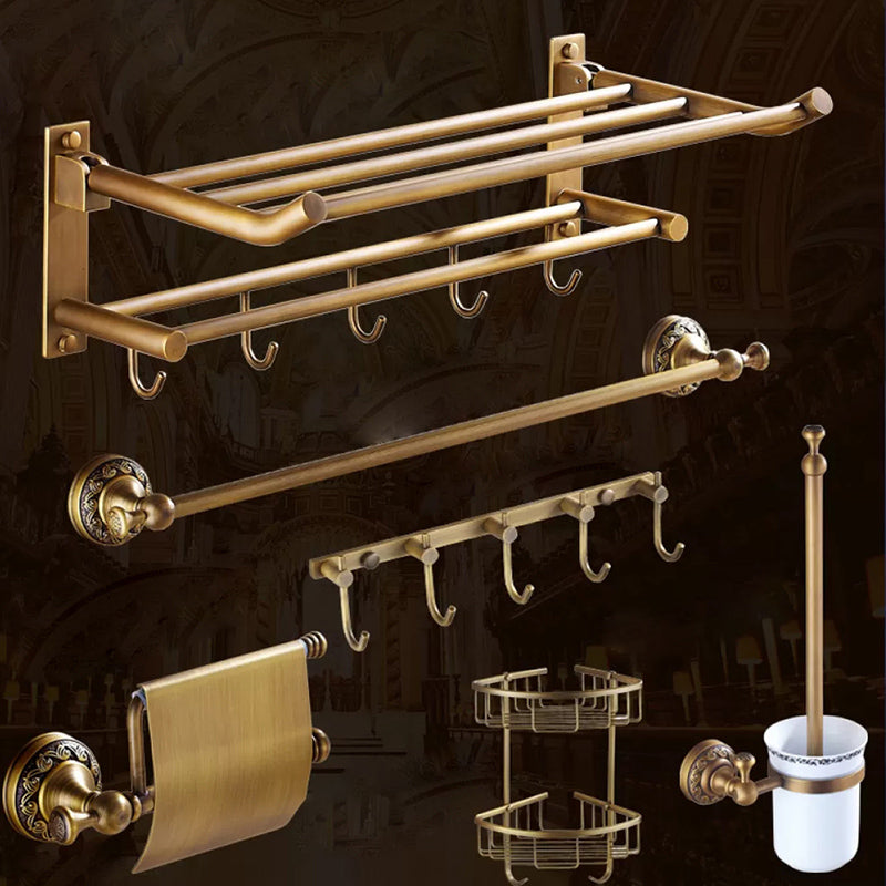 Traditional Brass Bathroom Accessory Set Brushed Bronze Bathroom Set Foldable 6-Piece Set (Double Bars) Clearhalo 'Bathroom Hardware Sets' 'Bathroom Hardware' 'Bathroom Remodel & Bathroom Fixtures' 'bathroom_hardware_sets' 'Home Improvement' 'home_improvement' 'home_improvement_bathroom_hardware_sets' 6719583