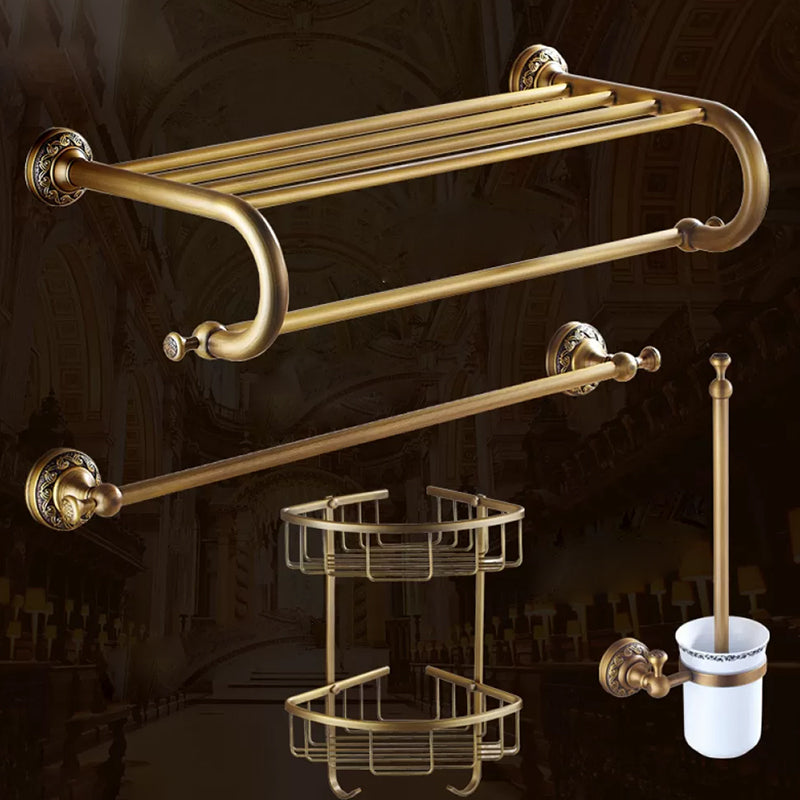 Traditional Brass Bathroom Accessory Set Brushed Bronze Bathroom Set Curved Bar Single Rod 4-Piece Set (Double Bathroom Tripod) Clearhalo 'Bathroom Hardware Sets' 'Bathroom Hardware' 'Bathroom Remodel & Bathroom Fixtures' 'bathroom_hardware_sets' 'Home Improvement' 'home_improvement' 'home_improvement_bathroom_hardware_sets' 6719596