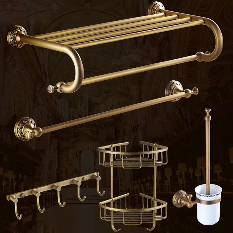 Traditional Brass Bathroom Accessory Set Brushed Bronze Bathroom Set Curved Bar 5-Piece Set (Single Bar) Clearhalo 'Bathroom Hardware Sets' 'Bathroom Hardware' 'Bathroom Remodel & Bathroom Fixtures' 'bathroom_hardware_sets' 'Home Improvement' 'home_improvement' 'home_improvement_bathroom_hardware_sets' 6719600