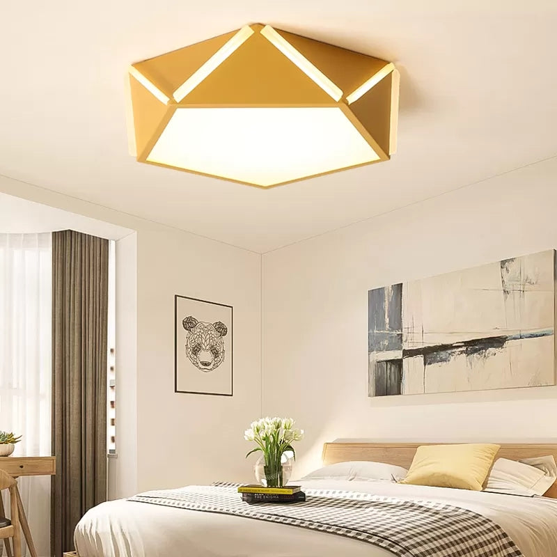 Cafe Pentagon Diamond Ceiling Mount Light Acrylic Macaron Style LED Ceiling Lamp Yellow Clearhalo 'Ceiling Lights' 'Close To Ceiling Lights' 'Close to ceiling' 'Flush mount' Lighting' 67207