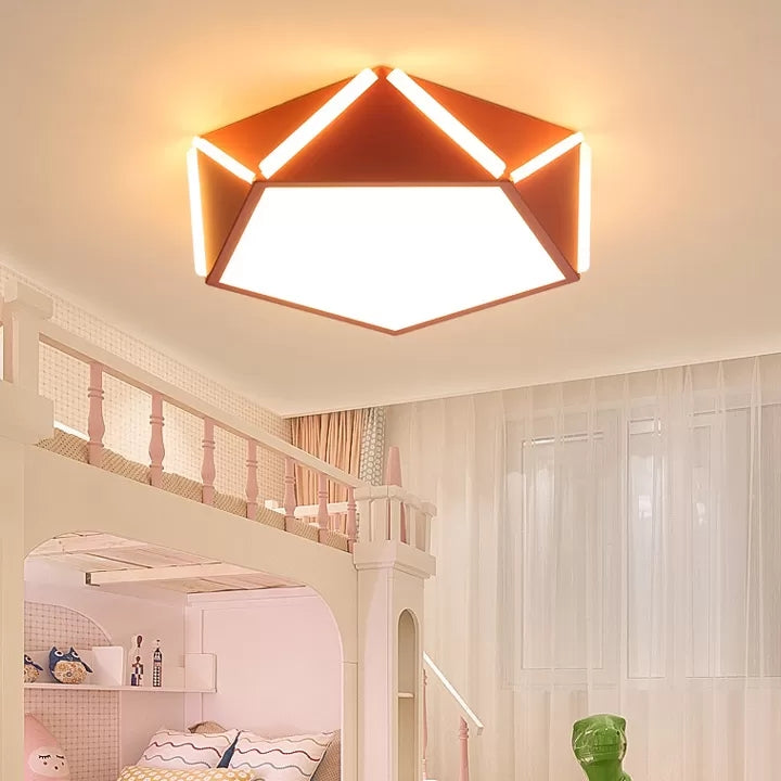 Cafe Pentagon Diamond Ceiling Mount Light Acrylic Macaron Style LED Ceiling Lamp Pink Clearhalo 'Ceiling Lights' 'Close To Ceiling Lights' 'Close to ceiling' 'Flush mount' Lighting' 67210