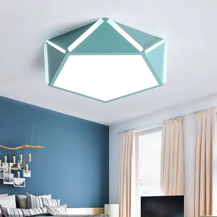 Cafe Pentagon Diamond Ceiling Mount Light Acrylic Macaron Style LED Ceiling Lamp Clearhalo 'Ceiling Lights' 'Close To Ceiling Lights' 'Close to ceiling' 'Flush mount' Lighting' 67213