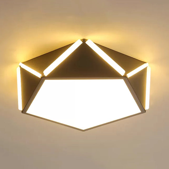 Cafe Pentagon Diamond Ceiling Mount Light Acrylic Macaron Style LED Ceiling Lamp Grey Warm Clearhalo 'Ceiling Lights' 'Close To Ceiling Lights' 'Close to ceiling' 'Flush mount' Lighting' 67217