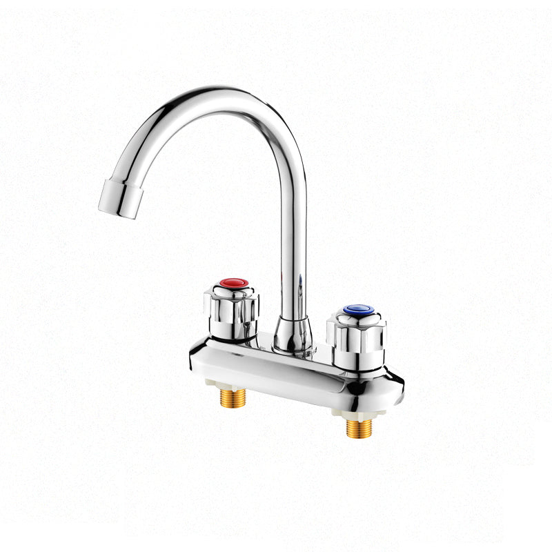 2-handles Brass Bathroom Faucet Modern High-arc Center Faucet Silver Clearhalo 'Bathroom Remodel & Bathroom Fixtures' 'Bathroom Sink Faucets' 'Bathroom Sinks & Faucet Components' 'bathroom_sink_faucets' 'Home Improvement' 'home_improvement' 'home_improvement_bathroom_sink_faucets' 6727064