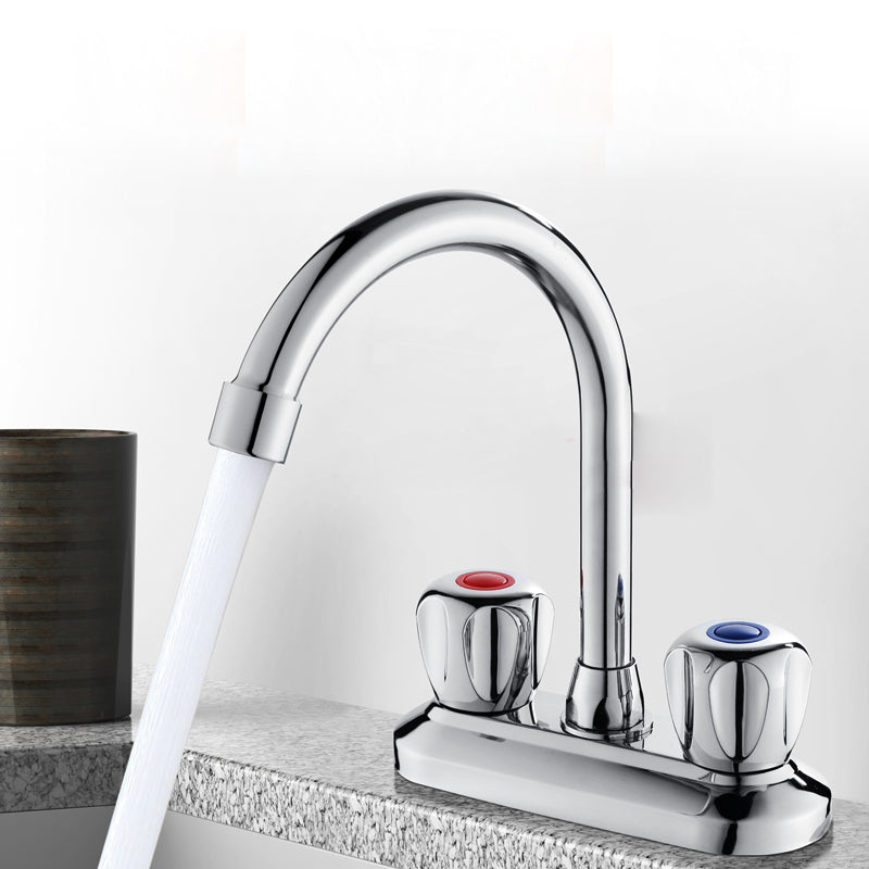 2-handles Brass Bathroom Faucet Modern High-arc Center Faucet Clearhalo 'Bathroom Remodel & Bathroom Fixtures' 'Bathroom Sink Faucets' 'Bathroom Sinks & Faucet Components' 'bathroom_sink_faucets' 'Home Improvement' 'home_improvement' 'home_improvement_bathroom_sink_faucets' 6727066