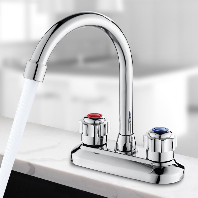 2-handles Brass Bathroom Faucet Modern High-arc Center Faucet Clearhalo 'Bathroom Remodel & Bathroom Fixtures' 'Bathroom Sink Faucets' 'Bathroom Sinks & Faucet Components' 'bathroom_sink_faucets' 'Home Improvement' 'home_improvement' 'home_improvement_bathroom_sink_faucets' 6727070