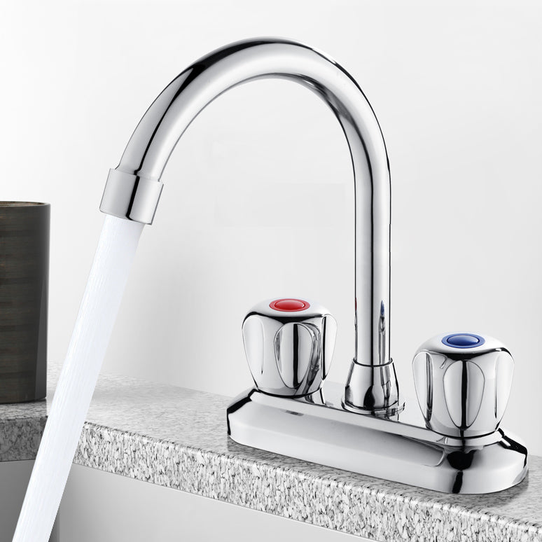 2-handles Brass Bathroom Faucet Modern High-arc Center Faucet Clearhalo 'Bathroom Remodel & Bathroom Fixtures' 'Bathroom Sink Faucets' 'Bathroom Sinks & Faucet Components' 'bathroom_sink_faucets' 'Home Improvement' 'home_improvement' 'home_improvement_bathroom_sink_faucets' 6727071