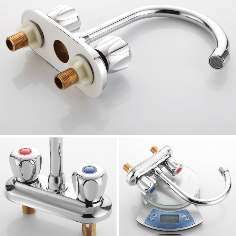 2-handles Brass Bathroom Faucet Modern High-arc Center Faucet Clearhalo 'Bathroom Remodel & Bathroom Fixtures' 'Bathroom Sink Faucets' 'Bathroom Sinks & Faucet Components' 'bathroom_sink_faucets' 'Home Improvement' 'home_improvement' 'home_improvement_bathroom_sink_faucets' 6727079