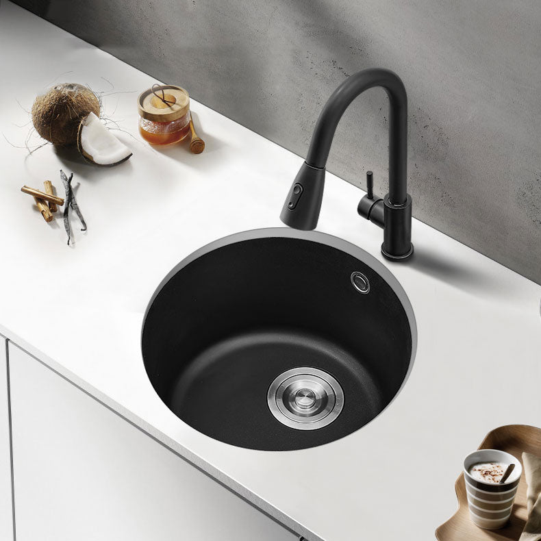 Contemporary Style Kitchen Sink Quartz Single Bowl Kitchen Sink with Basket Strainer Clearhalo 'Home Improvement' 'home_improvement' 'home_improvement_kitchen_sinks' 'Kitchen Remodel & Kitchen Fixtures' 'Kitchen Sinks & Faucet Components' 'Kitchen Sinks' 'kitchen_sinks' 6727321