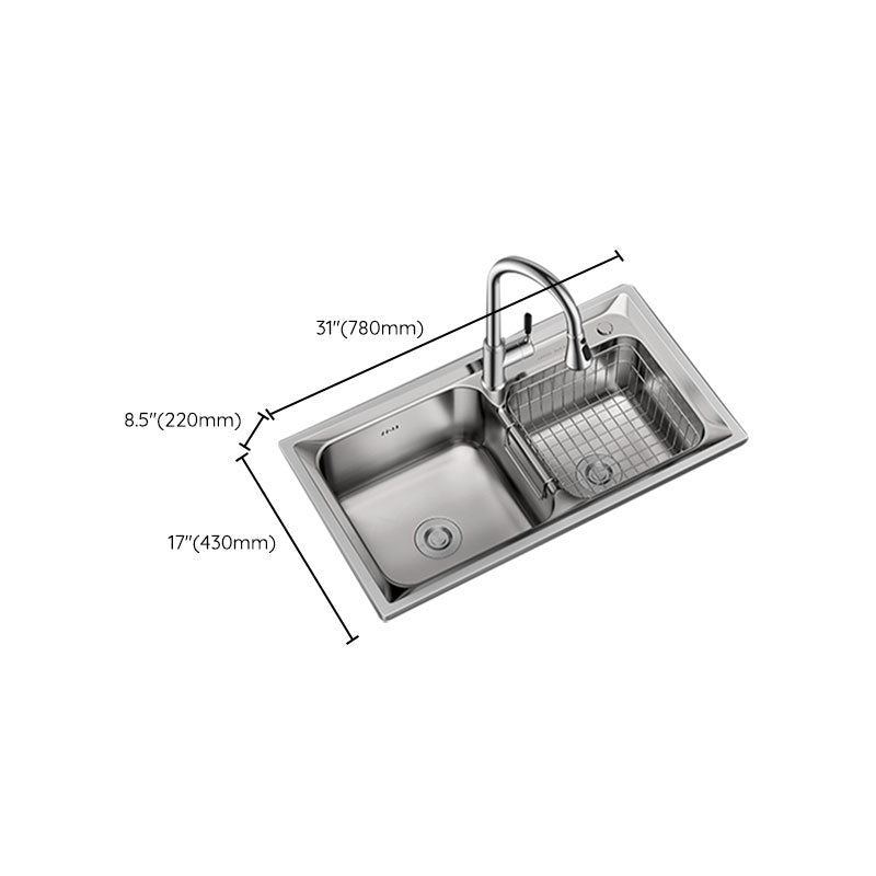 Modern Style Sink Stainless Steel Drop-In Noise-cancelling Design Sink for Kitchen Clearhalo 'Home Improvement' 'home_improvement' 'home_improvement_kitchen_sinks' 'Kitchen Remodel & Kitchen Fixtures' 'Kitchen Sinks & Faucet Components' 'Kitchen Sinks' 'kitchen_sinks' 6727350