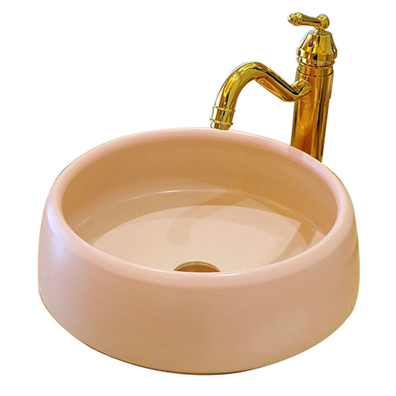 Traditional Bathroom Sink Porcelain Round Vessel Sink with Pop-Up Drain Clearhalo 'Bathroom Remodel & Bathroom Fixtures' 'Bathroom Sinks & Faucet Components' 'Bathroom Sinks' 'bathroom_sink' 'Home Improvement' 'home_improvement' 'home_improvement_bathroom_sink' 6727523