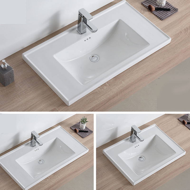 Modern Bathroom Sink Porcelain Rectangular Drop-in Bathroom Sink with Pop-Up Drain Clearhalo 'Bathroom Remodel & Bathroom Fixtures' 'Bathroom Sinks & Faucet Components' 'Bathroom Sinks' 'bathroom_sink' 'Home Improvement' 'home_improvement' 'home_improvement_bathroom_sink' 6727597