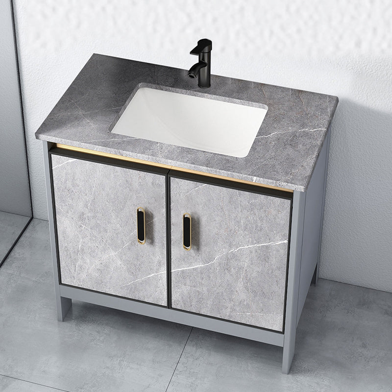 Contemporary Sink Cabinet Freestanding Mirror Cabinet Bathroom Vanity Set in Gray Vanity & Faucet 31"L x 19"W x 30"H Clearhalo 'Bathroom Remodel & Bathroom Fixtures' 'Bathroom Vanities' 'bathroom_vanities' 'Home Improvement' 'home_improvement' 'home_improvement_bathroom_vanities' 6727803