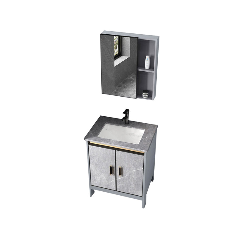 Contemporary Sink Cabinet Freestanding Mirror Cabinet Bathroom Vanity Set in Gray Vanity & Faucet & Mirror Cabinet 24"L x 16"W x 30"H Clearhalo 'Bathroom Remodel & Bathroom Fixtures' 'Bathroom Vanities' 'bathroom_vanities' 'Home Improvement' 'home_improvement' 'home_improvement_bathroom_vanities' 6727806