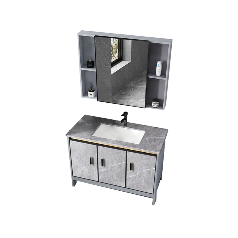 Contemporary Sink Cabinet Freestanding Mirror Cabinet Bathroom Vanity Set in Gray Vanity & Faucet & Mirror Cabinet Clearhalo 'Bathroom Remodel & Bathroom Fixtures' 'Bathroom Vanities' 'bathroom_vanities' 'Home Improvement' 'home_improvement' 'home_improvement_bathroom_vanities' 6727807